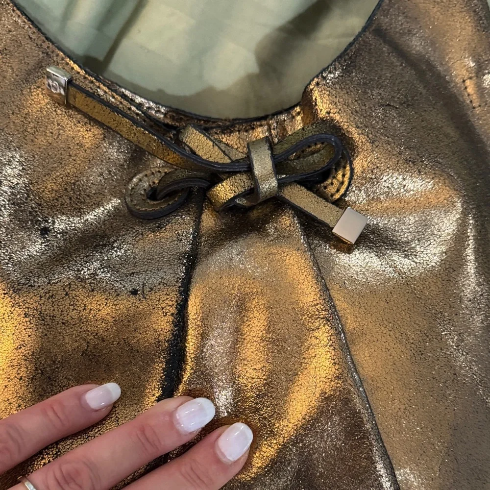 NWOT Kate Landry 100% Leather Metallic Bronze Hobo Bag